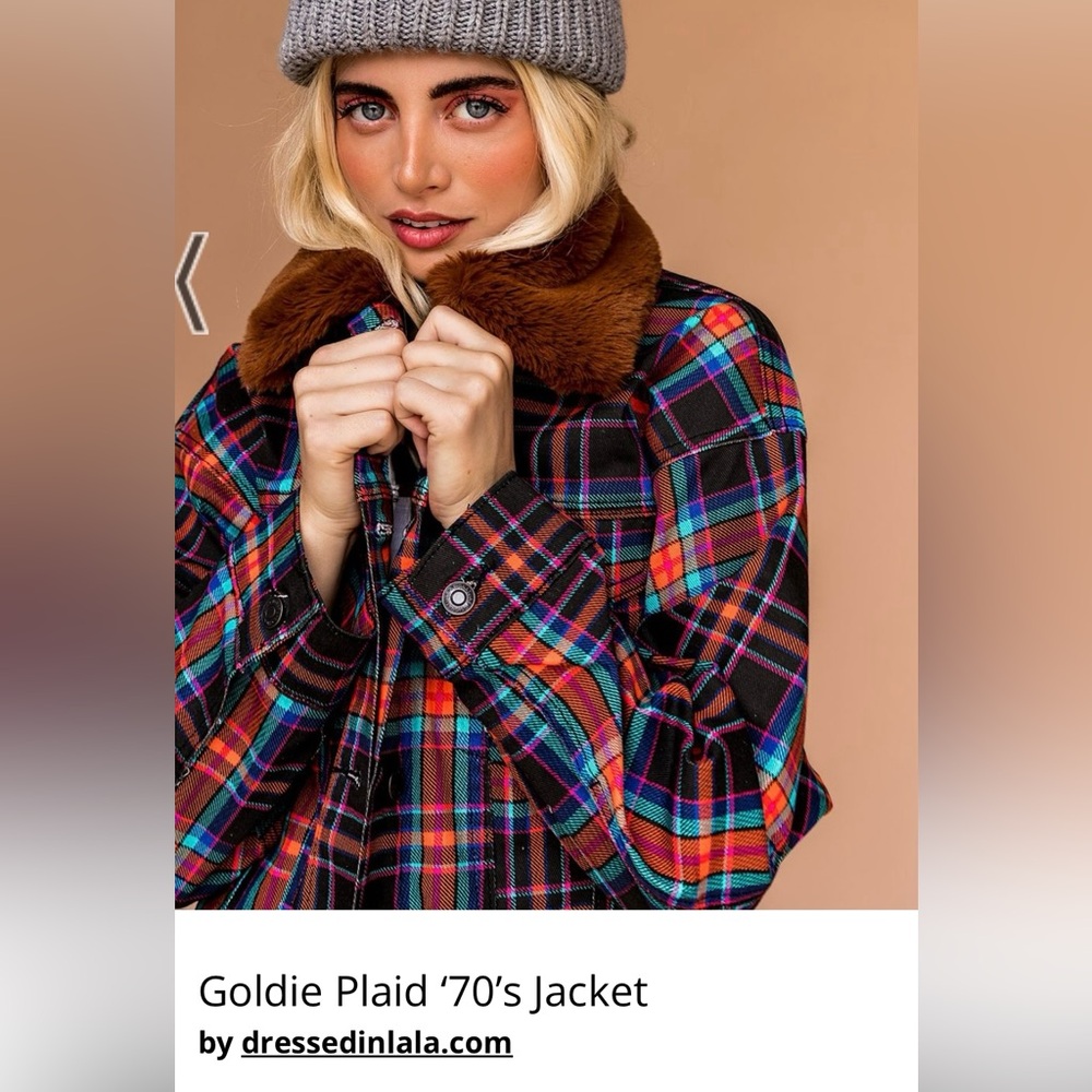 RARE -Multicolor Plaid Jacket with Faux Fur Collar
